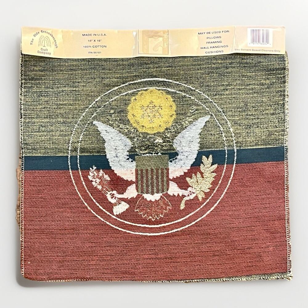 Vintage 18x18 Great Seal Jacquard Tapestry Panel Cotton USA Patriotic Decor NOS